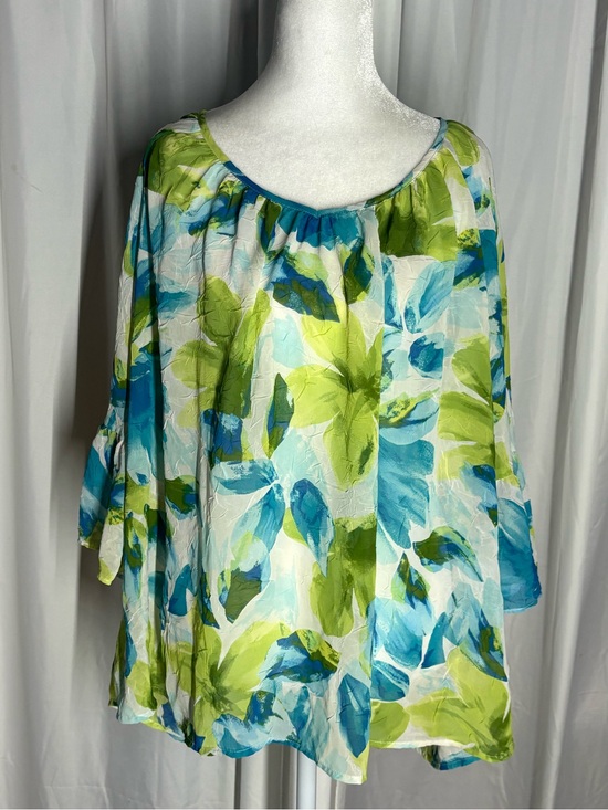 Sara Michelle Tops - Sara Michelle Blue & Green Floral 3/4 Sleeve 2X